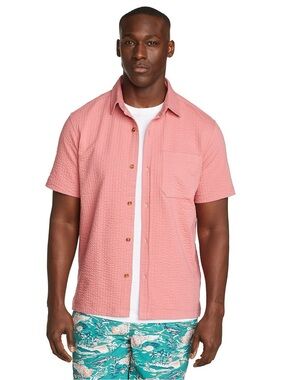 Eddie Bauer Short-Sleeve Textured Button-Down Shirt in Desert Rose